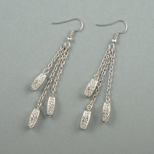 Long drop silver earrings