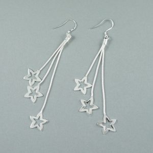 Long silver star dangle earrings