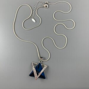 Saphy necklace, deep blue and crystal star on a long silver snake chain