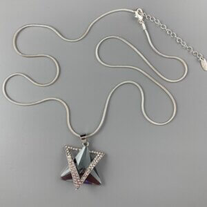 Saphy necklace, graphite and crystal star on a long silver snake chain
